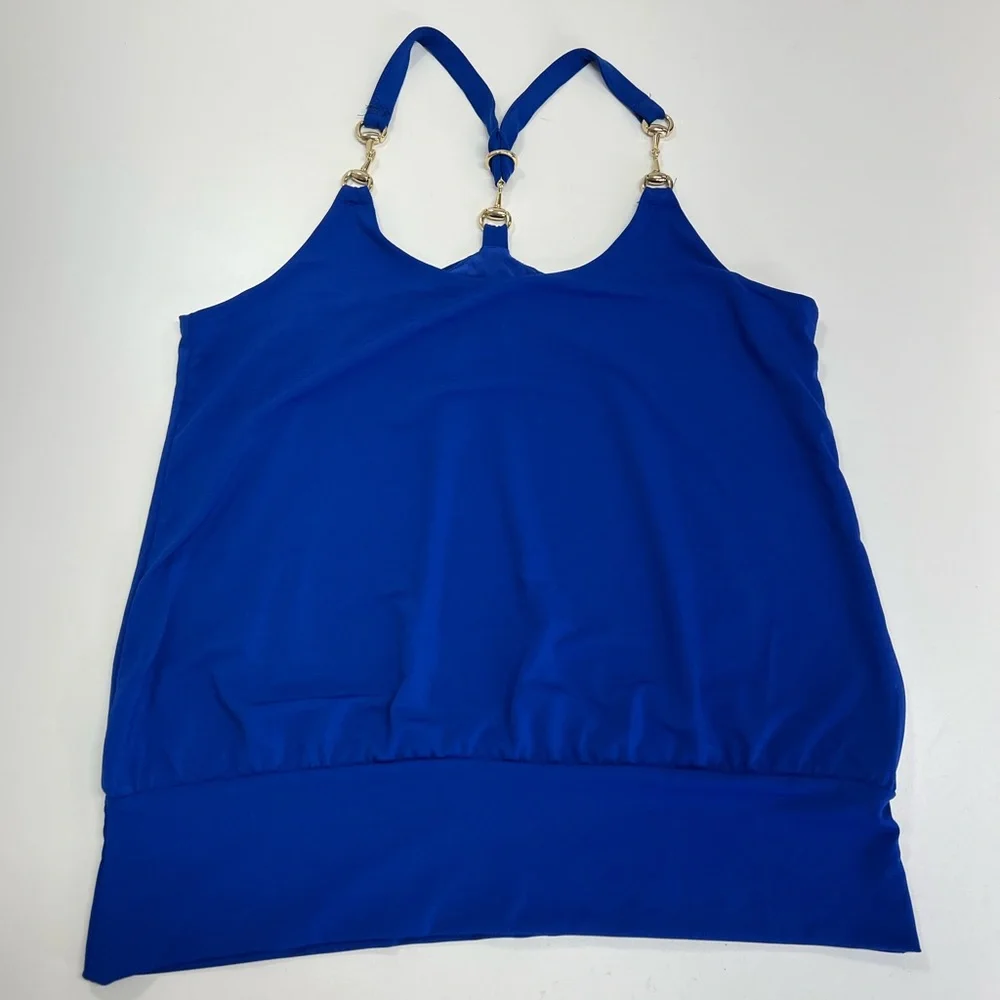 Boston Proper Hardware Detail Blouson Knit Top Deep Ocean Blue NEW Size Small - Picture 2 of 13